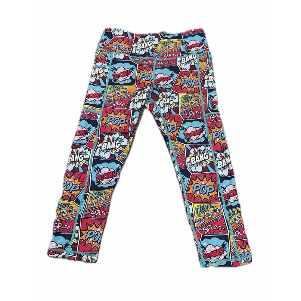 CVG Constantly Varied Gear Capri length Leggings Size S Comic Book Pattern